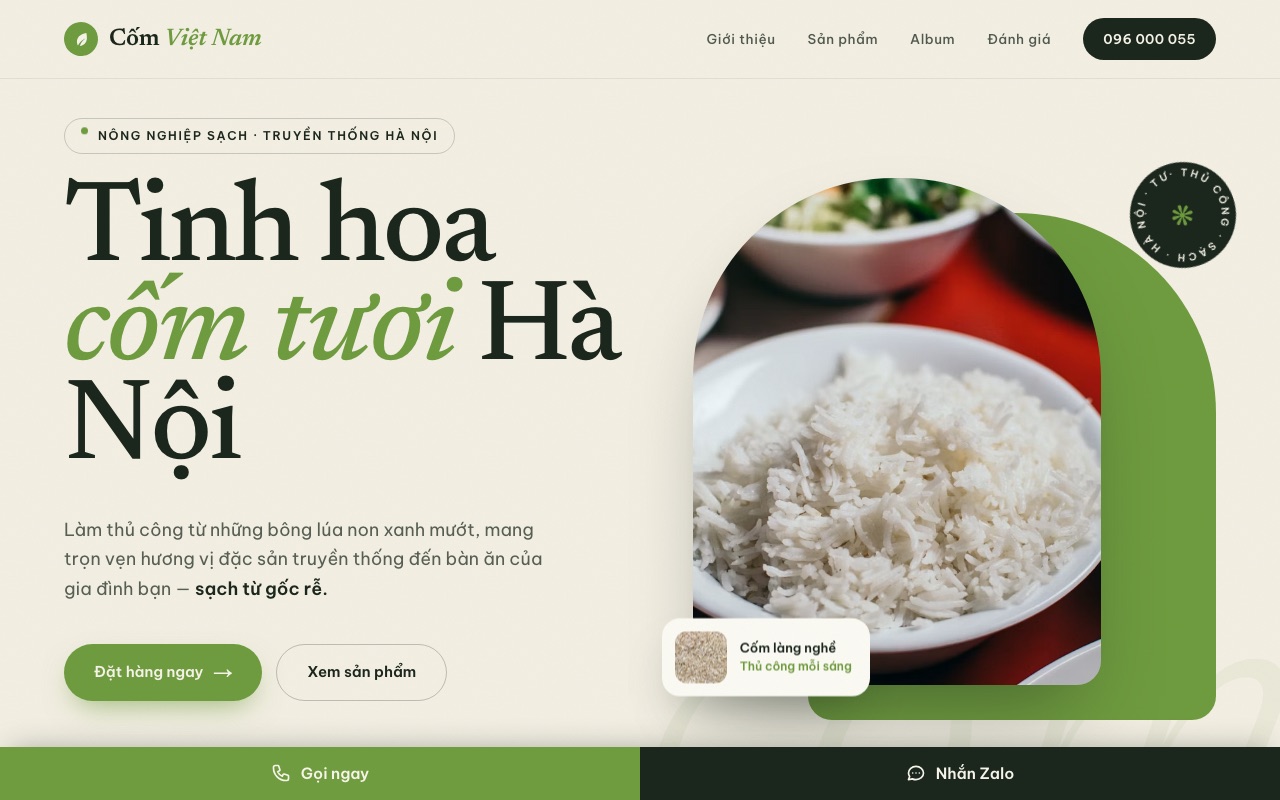 Website demo Cốm Việt Nam - Đặc sản