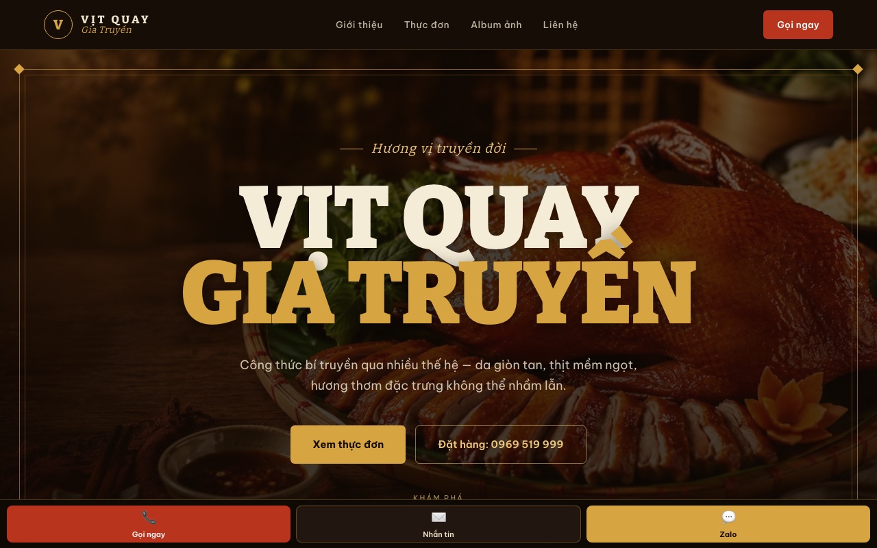 Website demo Vịt Quay Gia Truyền - Ẩm thực